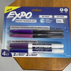 Expo Fine Tip Mixed 2 Dry & 2 Wet Erase Board Marker Assorted Purple Blue New‎